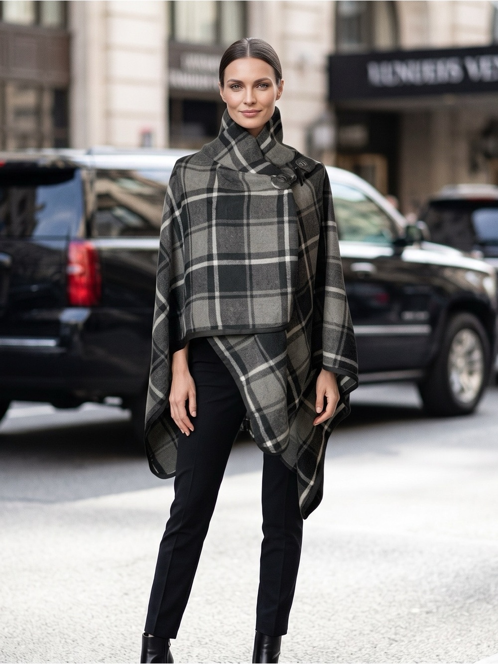 Jones New York plaid poncho/cape